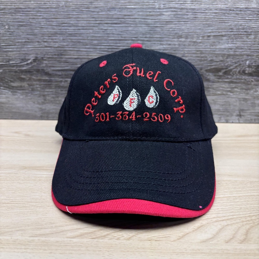 Peters Fuel Corp Hat Cap Strap Back Black Red Advertising Embroidered Mens